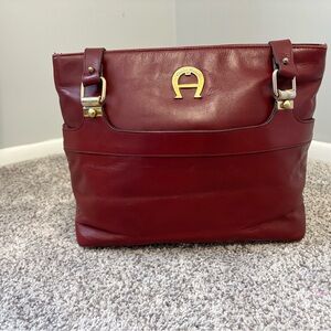 PRISTINE Vintage Etienne Aigner Oxblood Leather Tote Satchel - Iconic Brass Logo